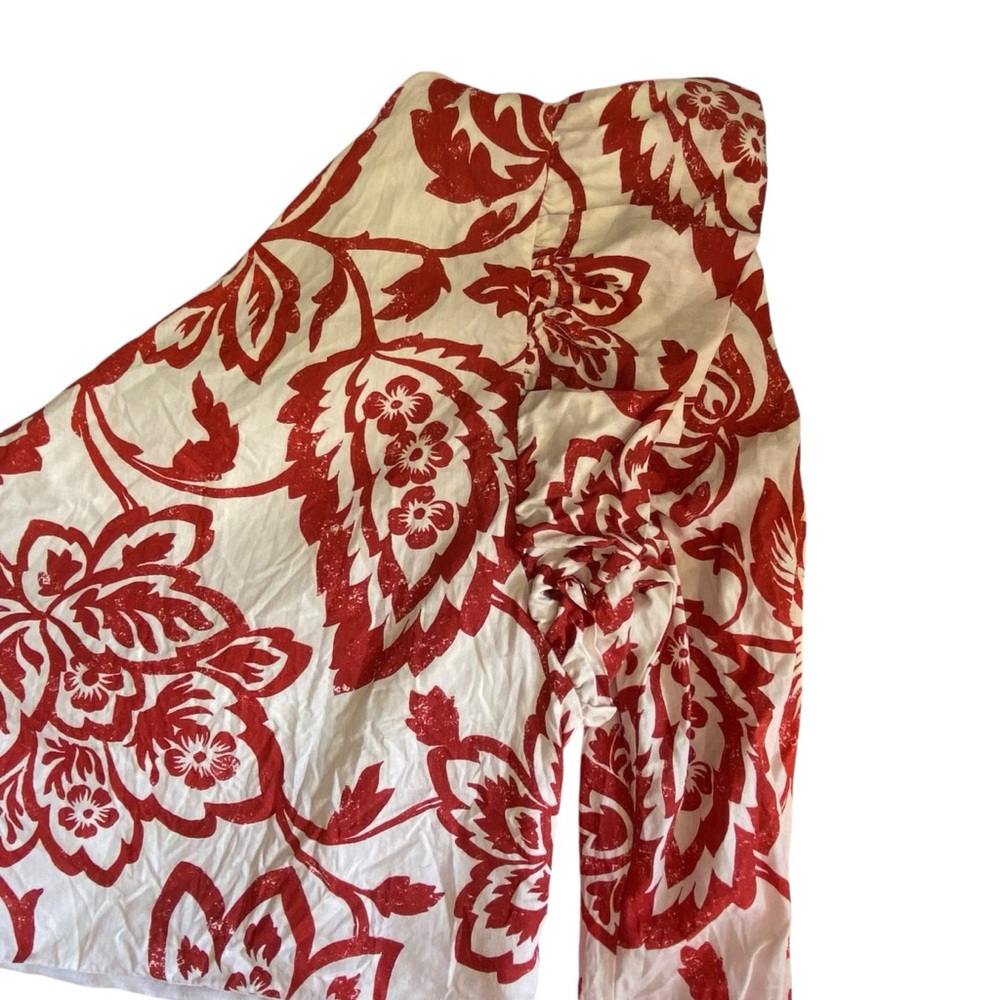 Zara One Shoulder Floral Cropped Top Size Large Red And Cream Ruffle Shoulder - Picture 6 of 9